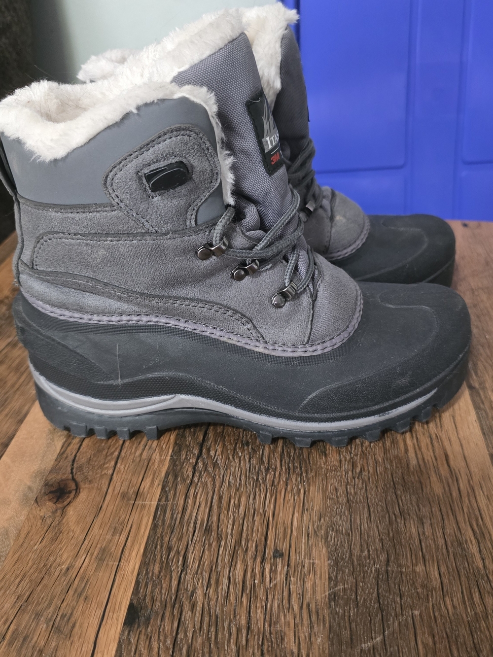 Gray Faux Fur Winter Snow Boots